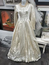 Vintage Silk Wedding Dress Hoop Skirt Veil Slip 1950s Note Silk Has Yellowing