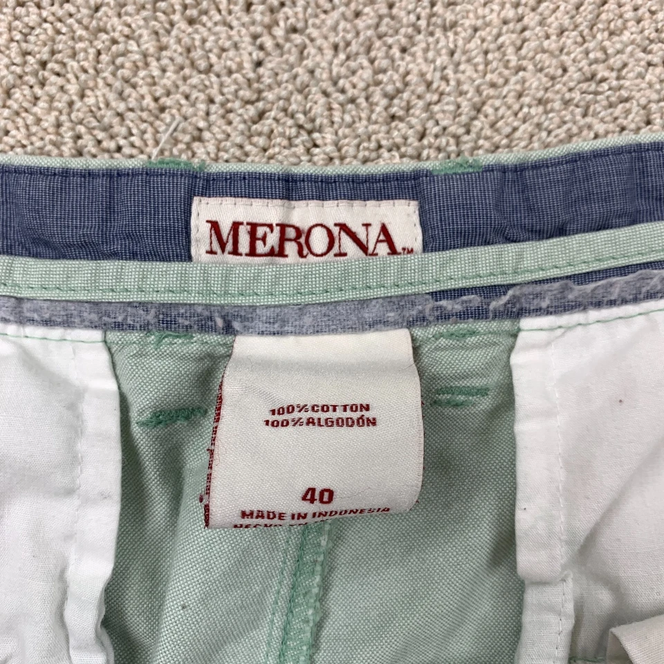 Pantalones Cortos Chinos Merona Frente Plano Para Hombre Cintura 40 Verde Bolsillo Corte 10" Foto 2 de 4