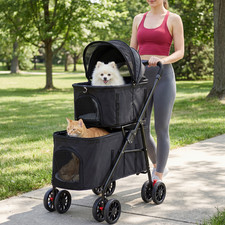 4 Wheel Pet Stroller,Single/Double Pet Stroller for Small Dogs,Foldable Cat Pram