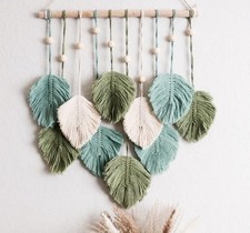 Macrame Wall Hanging Leaves - Large Chic Feather Boho Decor, Handmade Yarn Wo...