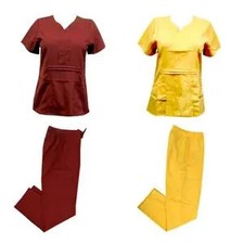 1X Medical Nursing Scrub Set Top Cargo Pants Wine