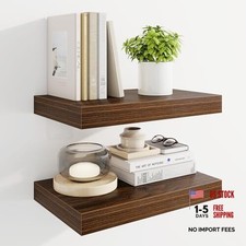 Floating Shelves for Wall, Wooden Shelves with Invisible Brackets 16" Walnut