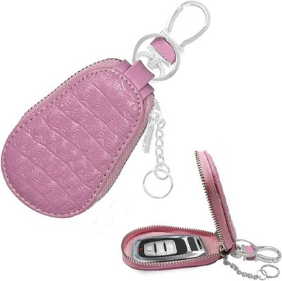 Car Keychain Case Holder - Keyring Zipper Bag Auto Key Fob Cover Case-Pink