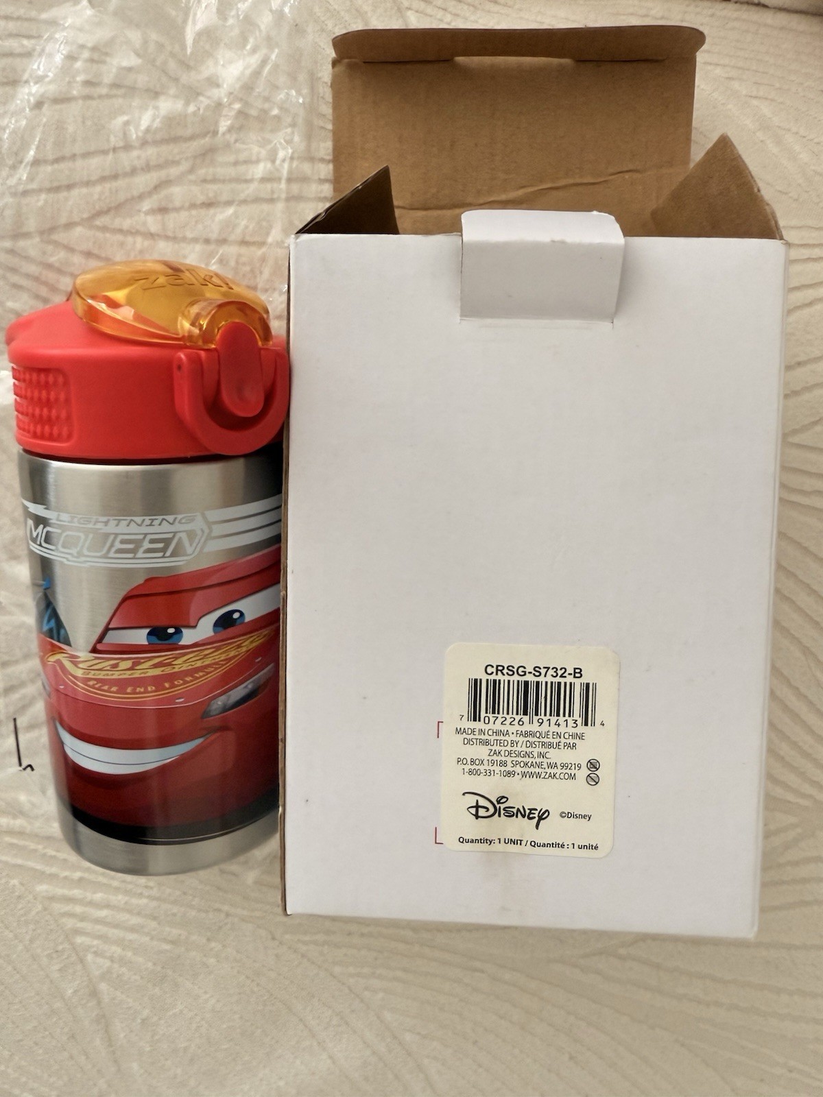 Disney Cars 3 - Stainless Steel Water Bottle with One Hand Operation Action L...