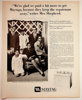 #ad 1970 Maytag Ad African American Family San Dimas CA Washer Dryer Ephemera $17.10