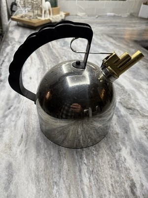 Vintage Alessi Teapot Kettle INOX 18/10 Italy Copper Bottom Double Whistle