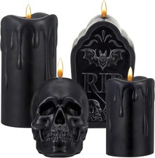 4 Set Black Wax Flameless LED Candles - Real Dripping Gothic