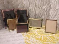 Vintage Picture Frame Lot 5 Mini Ornate Gold Square Photo Frames Hinged Set