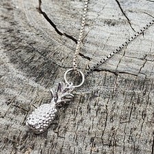 Cute Sterling Silver Pineapple Pendant On 17" Silver Chain Necklace