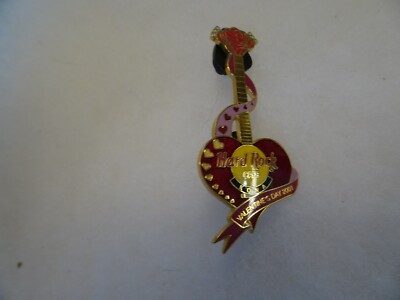 Hard Rock Cafe pin Kona Valentine's Day 2001 series Red Heart Guitar with Rose