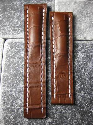 20mm Leather Strap Brown Deployment Watch Band for BREITLING