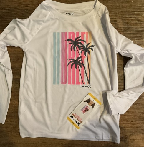 Hurley Youth Girl Long Sleeve UPF 50+ Swim Tee White Moisture Wicking Size 5/6 - 第 3/3 張圖片