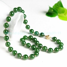 Fashion Women's Natural 8mm Green Jade Round Gemstone Beads Necklace 18'' AAA