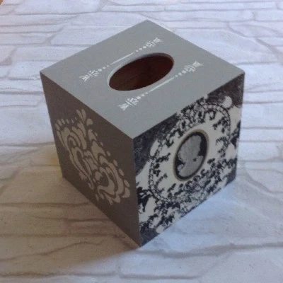 Cameo Black Tissue Square Box Cover Holder wooden handmade decoupaged - Image 1 of 3