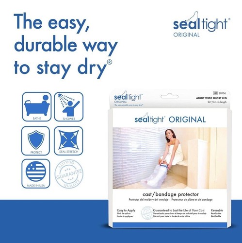 SEAL TIGHT Original Cast Bandage Protector Waterproof Adult Wide Short Leg 24” - Picture 5 of 13