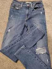 Women's Levi's 721 Hi Rise Skinny Destructed Dark Stretch Blue Jeans Size 27