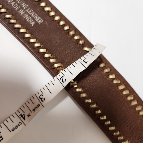 nine west leather wms belt whip stitch oval brass studded buckle sz small gold - Picture 6 of 13