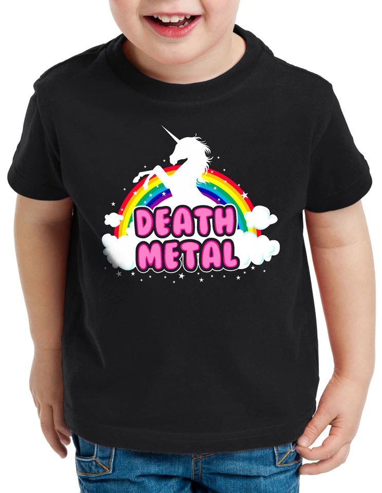 STYLE3 Death Metal Einhorn Kinder T-Shirt heavy metal rock musik disko regenbogen