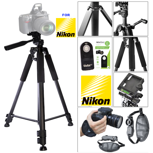 60" PRO TRIPOD + REMOTE +STABLE WRIST GRIP FOR NIKON D3100 D3200 D3300 D5000 D90 - Picture 1 of 12