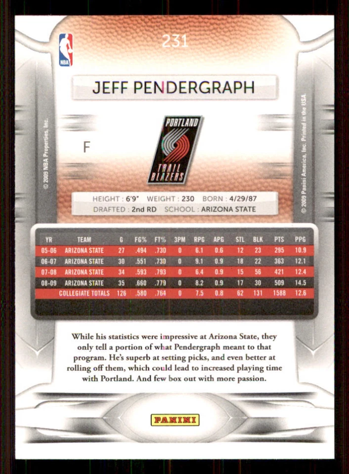 2009-10 Prestige #231 Jeff Pendergraph RC - Image 2 of 2
