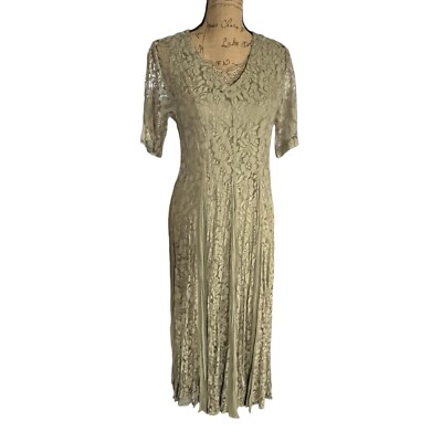Vintage Sz S Maxi Dress Olive Floral Lace Gauzy Victorian Stretch Flowy  Fairy | eBay