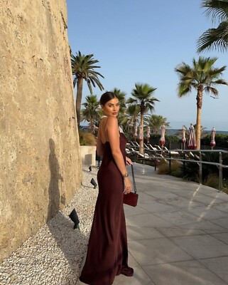 NWT ZARA $109 Lace Slip Maxi Dress ZW Collection Burgundy