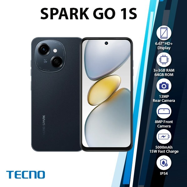 TECNO Spark Go 1s Android Cell Phone (Black/3GB+64GB/Dual SIM