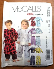 McCall's Easy  M5222 Size CB 1-2-3 Child Sleepwear Robe Pajamas Nightwear Uncut