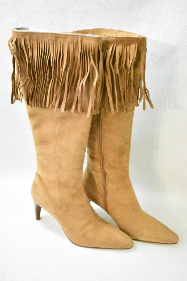 Amanda Smith Zapatos Botas Flecos Altos Tacones Altos Gamuza Camel Talla 7.5 Para Mujer Nuevos Foto 2 de 4