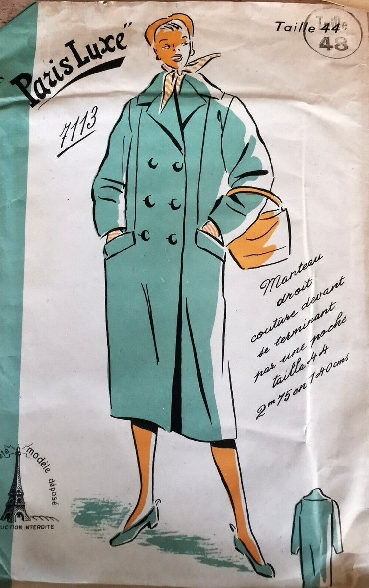 Patron De Couture Vintage PARIS LUXE Pour Manteau Taille 44 – Ancien, Scellé, Jamais Utilisé