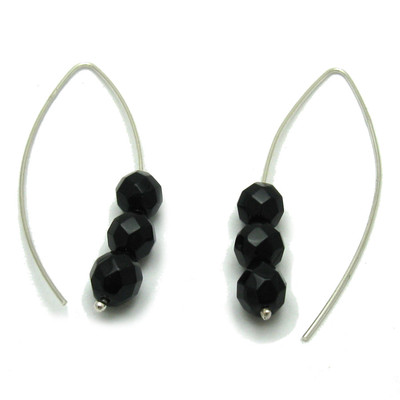 Long Sterling Silver Earrings Solid Hallmarked 925 With Black Crystals