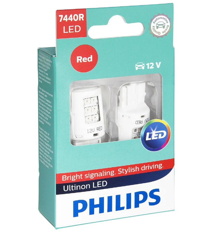 Philips Ultinon LED Light 7440 Red Two Bulbs High Mount Stop 3rd Brake Replace - Image 2 of 4