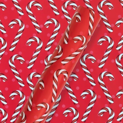 Red and White Candy Cane Paper Christmas Wrapping Paper, 200 sq ft Single Roll