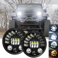 For Jeep Wrangler JK LJ TJ CJ Pair 7" Inch Round LED Headlights Halo Projector