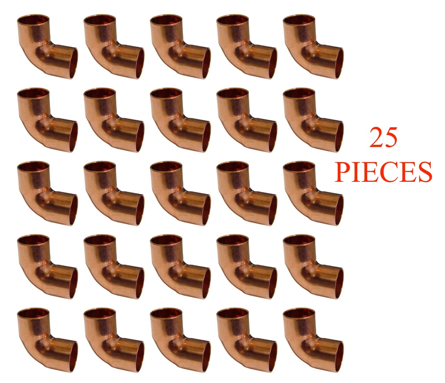 (LOTS OF 25) 1/2" 90° Degree Copper Elbow Fitting (C x C) - 25 Pieces