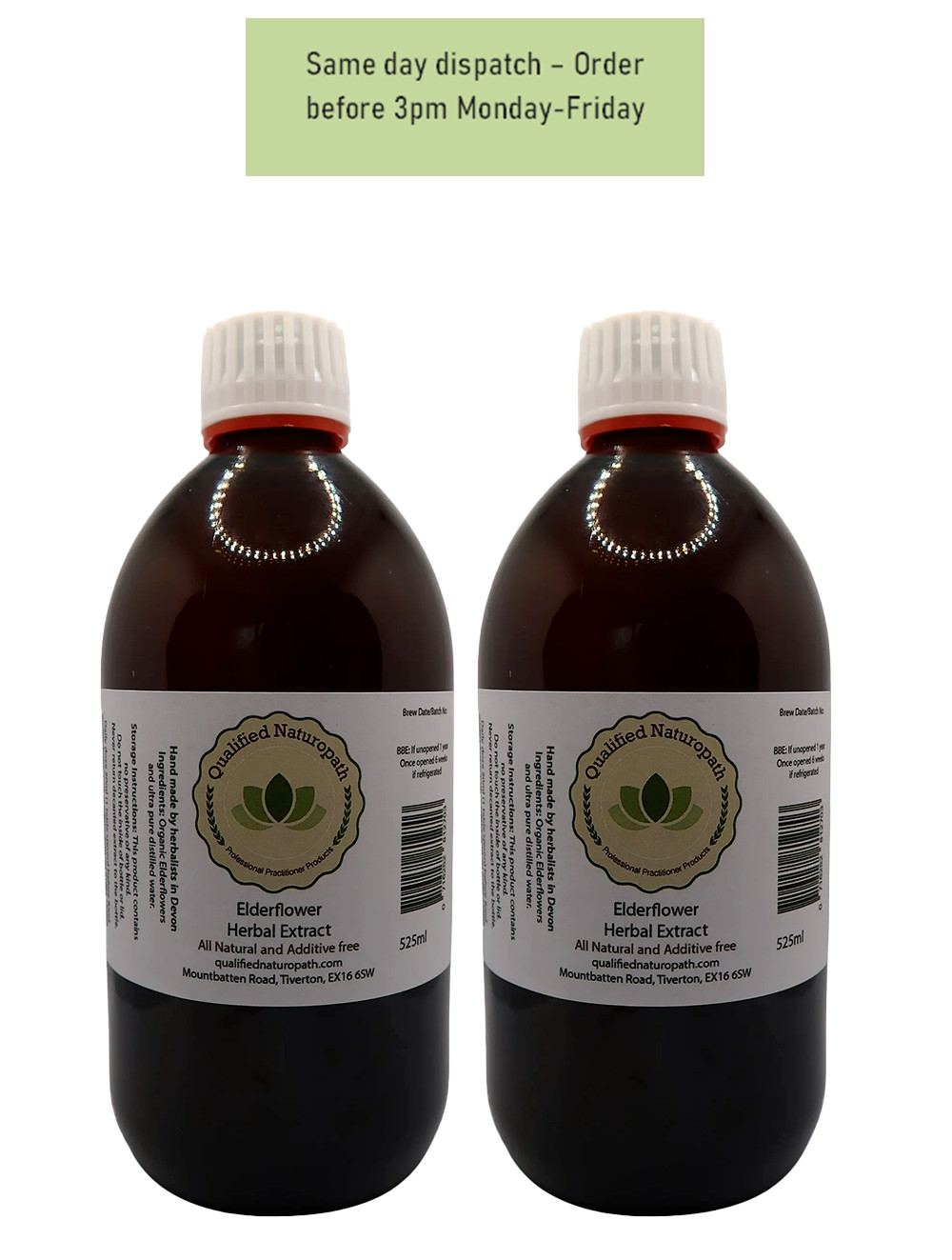 Elderflower Herbal Extract - Twin Pack 1050ml (2x525ml) - In Glass Bottles