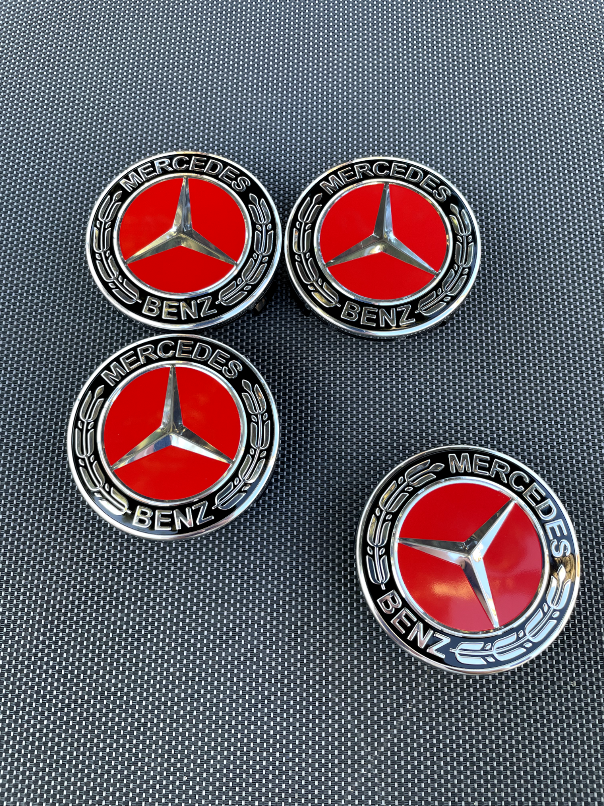 MERCEDES BENZ SET OF 4 BLACK-RED 75 mm/2.95in Wheel Center Caps Fits ...