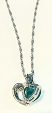 Metal Double Heart 925 Sterling Silver Chain Necklace Beautiful Blue Crystal