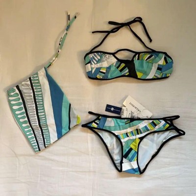 Emilio Pucci Bikini Swimsuit Blue Green White Size 38 New with tag 