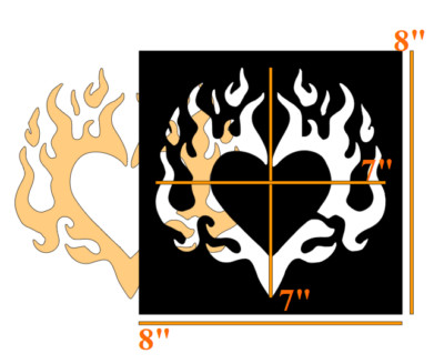 8''x8'' Plastic Stencil - Flaming Heart (SC925) (You Pick The Color)