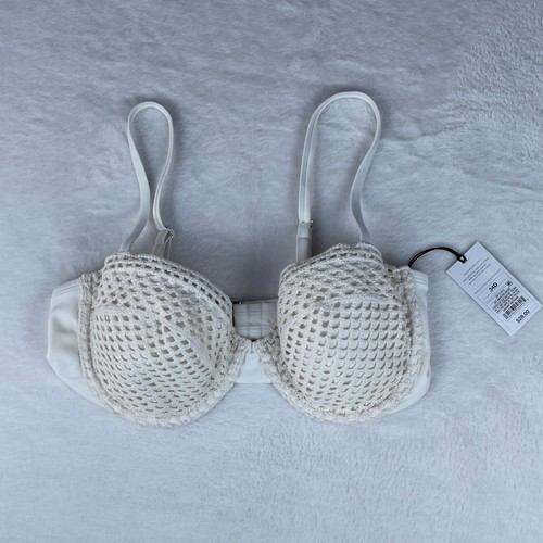 Shade & Shore Bikini Top Women's 34D Off-White Crochet Underwire Removable Pads - Picture 2 of 4