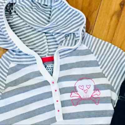 Striped hoodie and long denim cotton shorts school set shirt top outfit girl 8