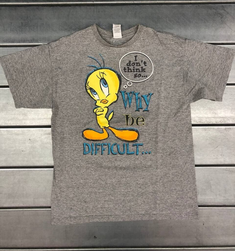 Vintage 90s Grey Looney Tunes Tweety Tshirt Size Large Warner Bros