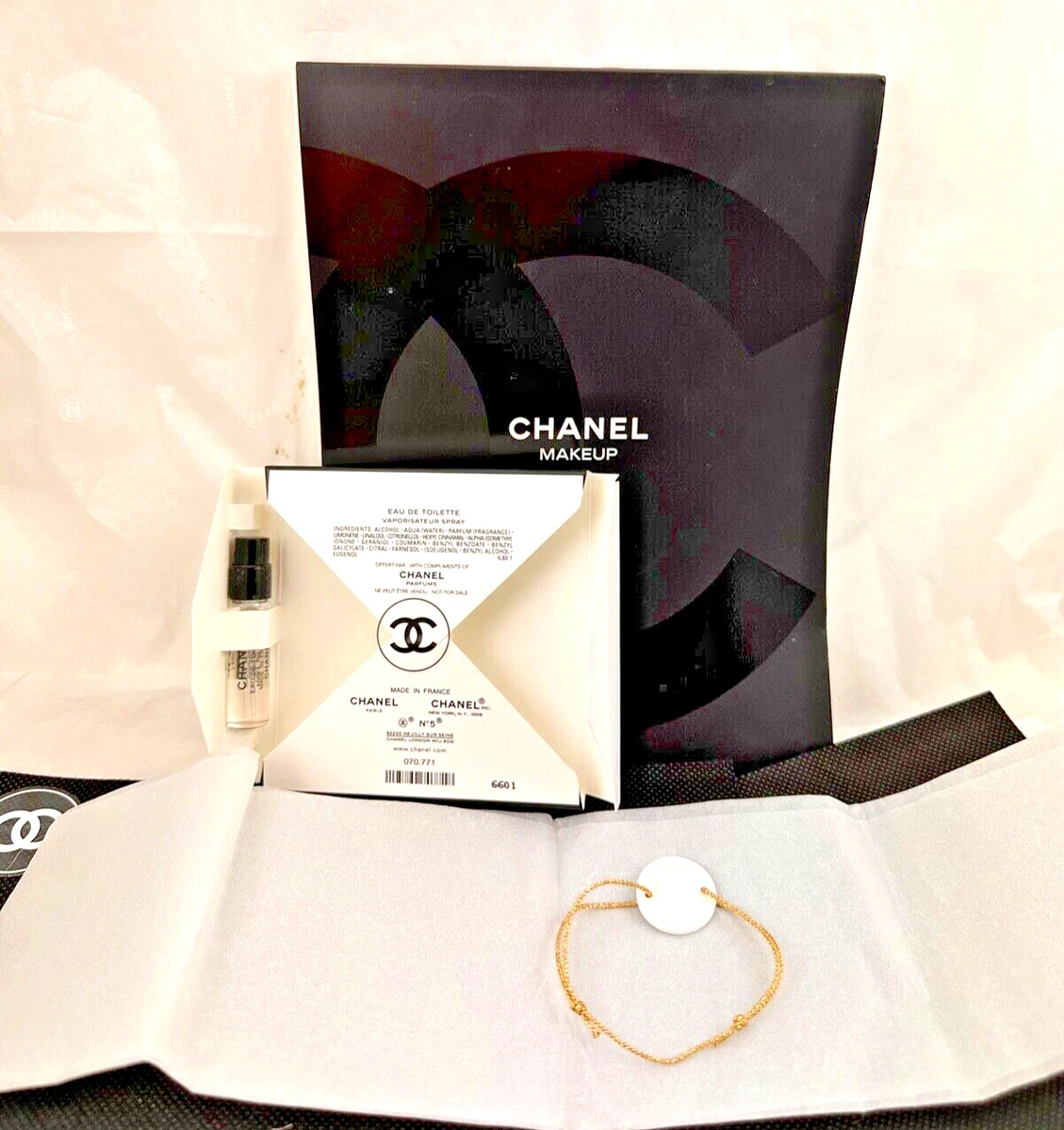 Chanel N°5 L'Eau EDT Spray 1.5 ml Sample w/Ceramic Medallion Bracelet NEW