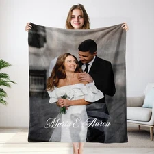 Custom Blanket with Photos or Picture Text Personalized Name Blanket Throw Gift