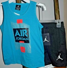 New Boy's Turquois blue  Black Nike Air Jordan 2 pc shorts set Size 6
