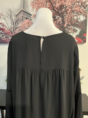 Ava & Viv Women Top Blouse Plus 3XL Round Neck With Crochet Details Flare Sleeve - Picture 12 of 12