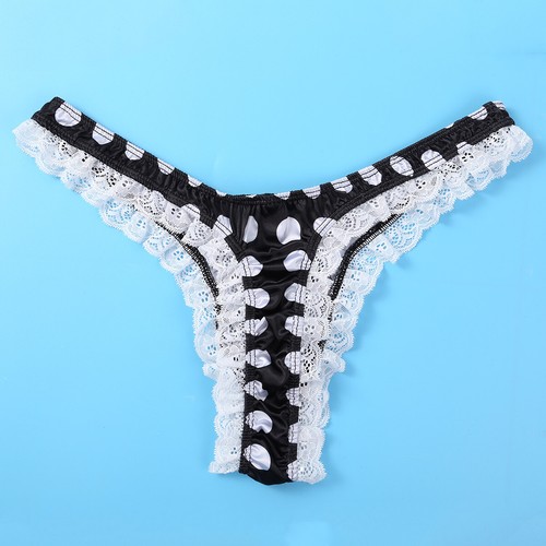 Sexy Men Satin Lace Ruffle Thongs Briefs Low Rise Sissy Pouch Panties Underwear - Picture 44 of 67