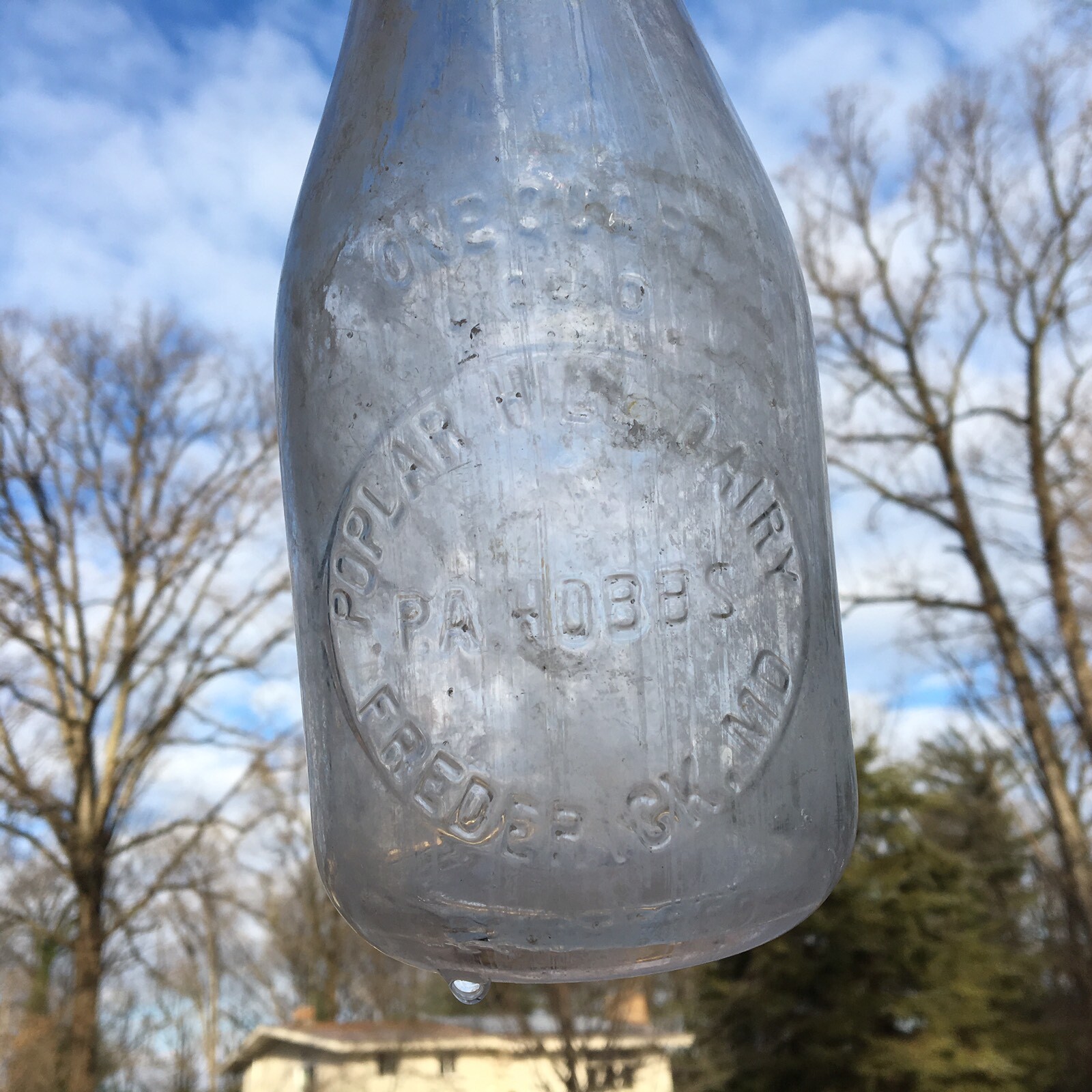 Qt Milk Bottle Poplar Hill Dairy P A Hobbs Frederick MD Maryland Emb