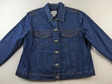 Vintage Carolina Blues Plus Women 16 W Blue Denim Jacket Jean Pleated Seam P3
